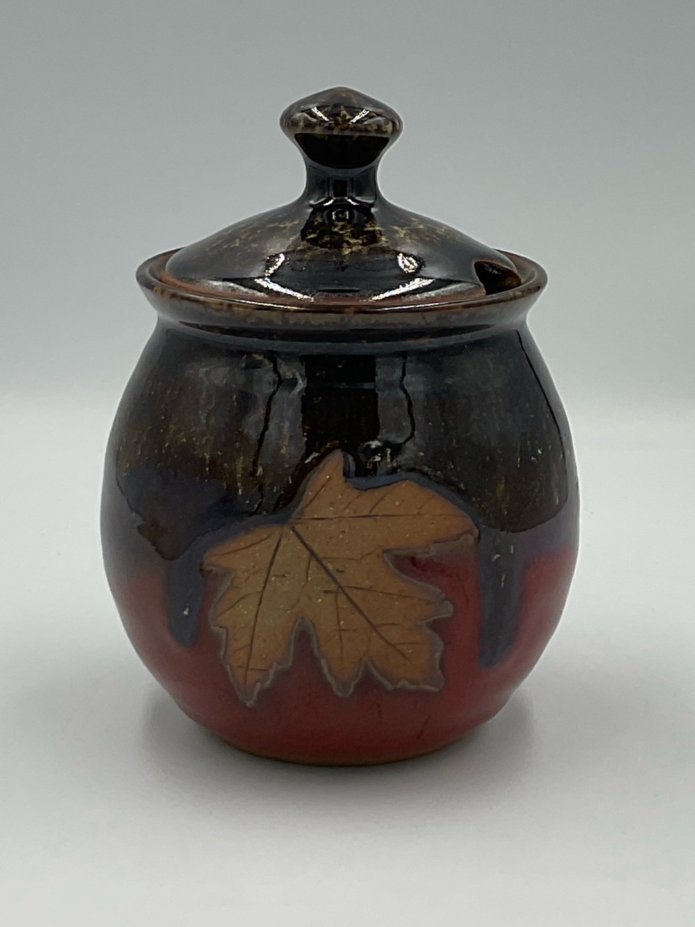 Alewine Pottery Jam/Honey Stoneware Jar with Maple Leaf Design 2016